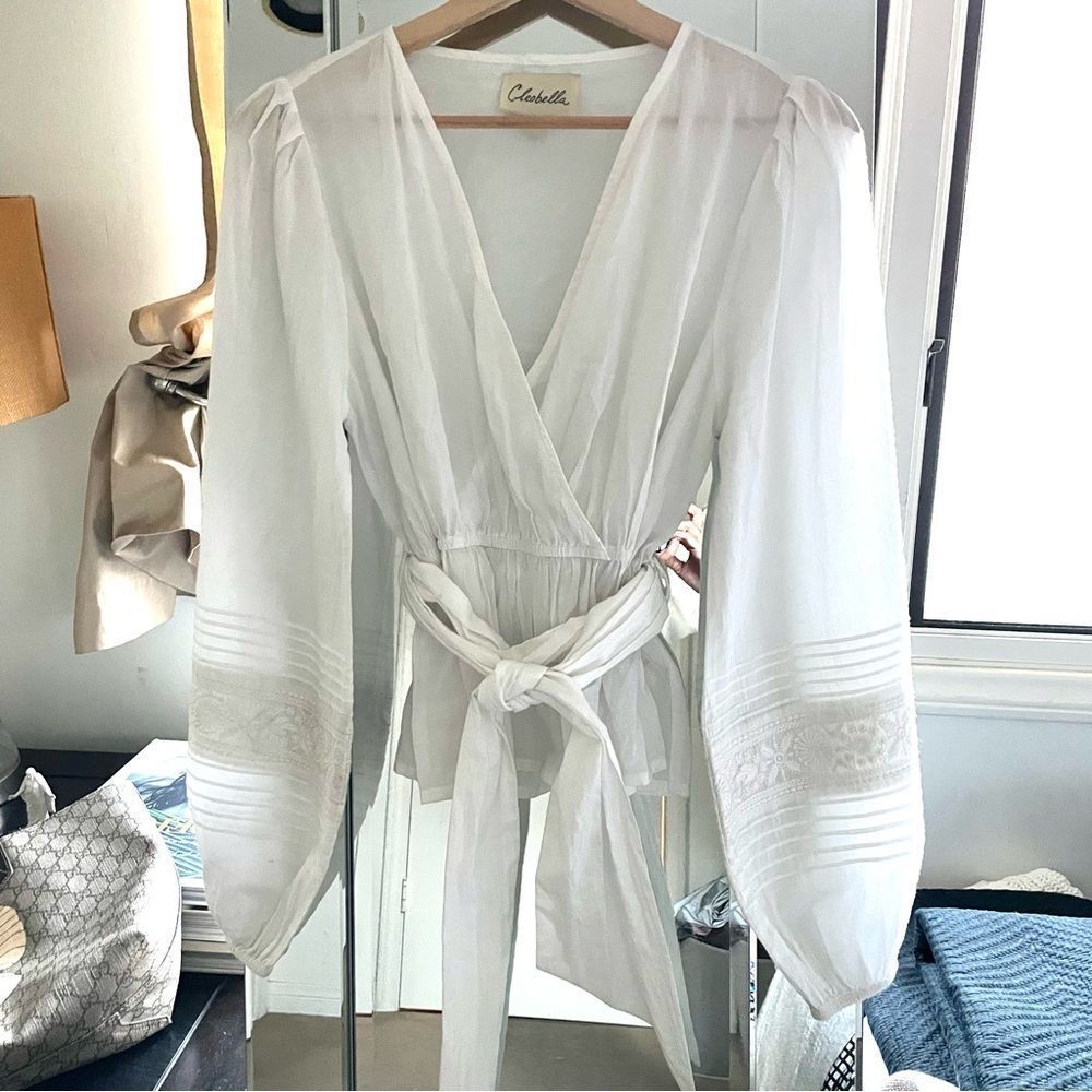 Cleobella White Cotton Embroidered Peplum Top Small
